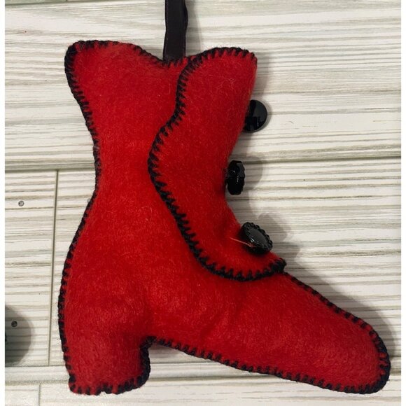 Handmade Felt Boot Christmas Ornaments with Buttons Set Of 2 Green & Red - Picture 3 of 5